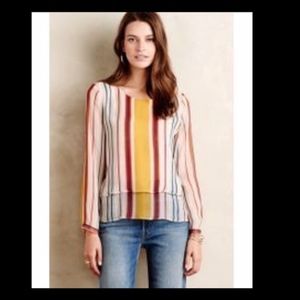 Anthropologie Maeve Silk Tiered Striped Blouse Sm